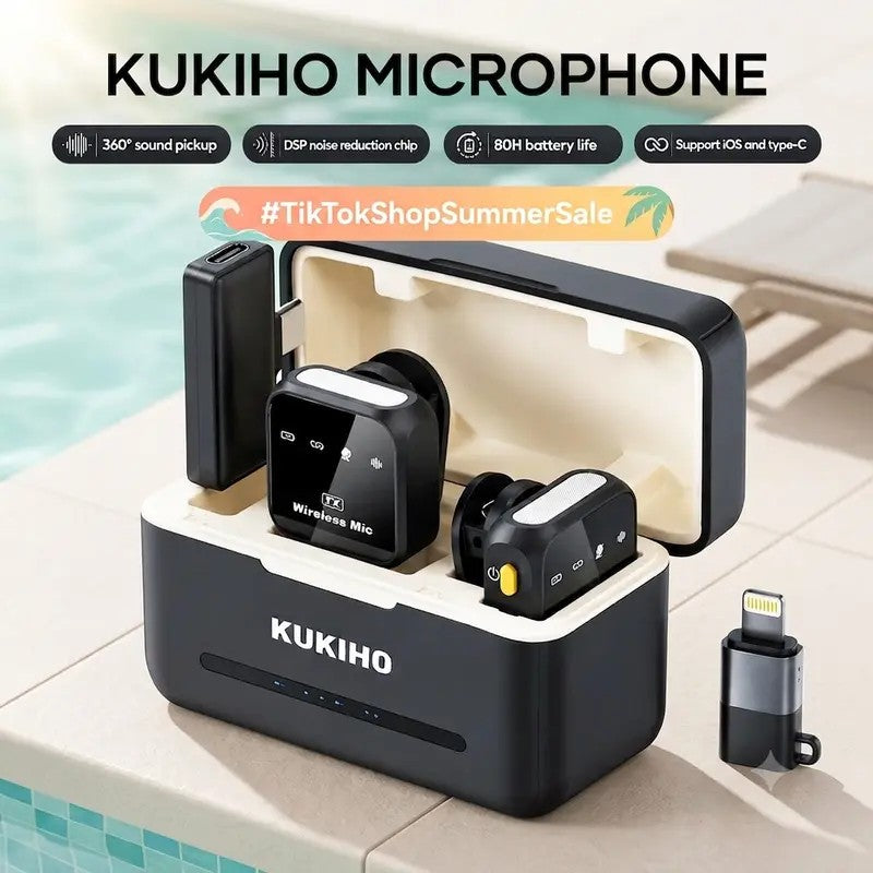 Wireless Lavalier Microphone Set with 2 Mics & Charging Case