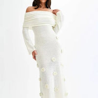 Off Shoulder Knit Rose Maxi Dress