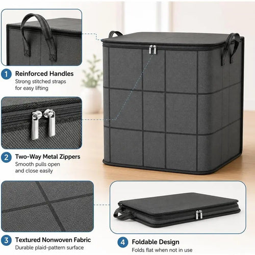 2 pack Large Zippered Foldable Storage Bin with Handles