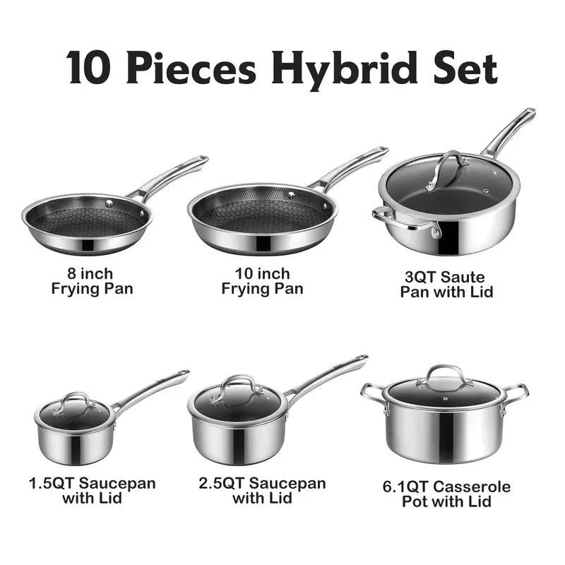 SNOWCLAD Hybrid Nonstick Stainless Steel Cookware Set