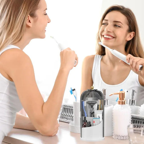 Covered Rotating Makeup Brush Organizer