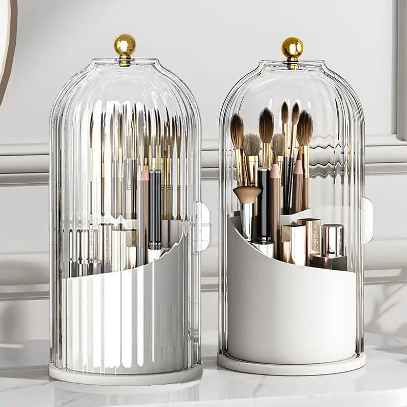 Covered Rotating Makeup Brush Organizer