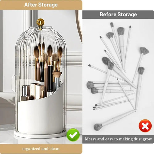 Covered Rotating Makeup Brush Organizer