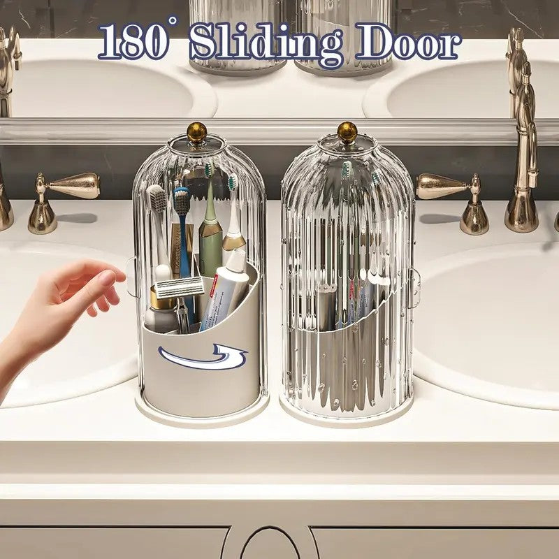 Covered Rotating Makeup Brush Organizer