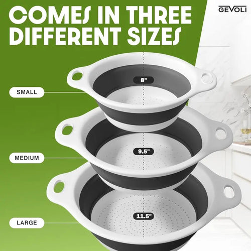 Collapsible Colanders with Self-Draining Base
