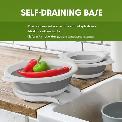 Collapsible Colanders with Self-Draining Base