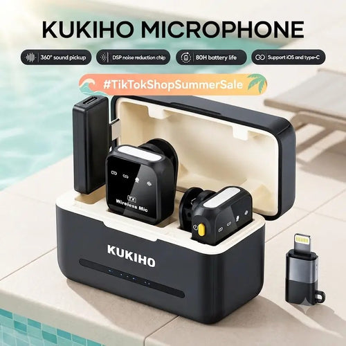 Wireless Lavalier Microphone Set with 2 Mics & Charging Case
