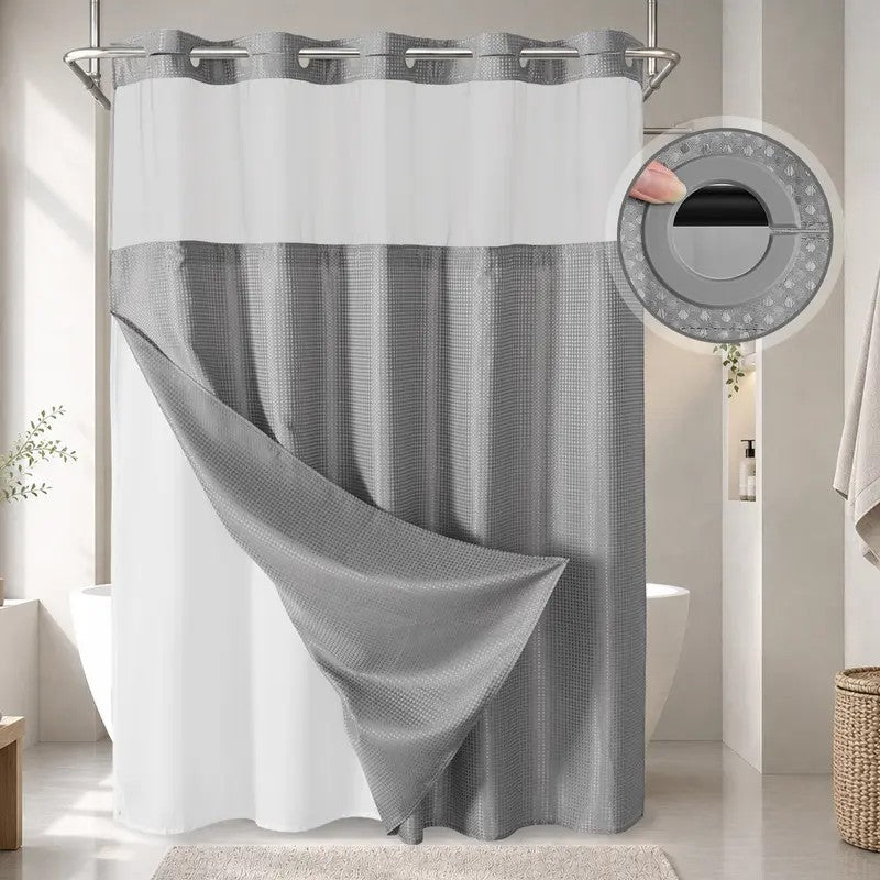 No-Hook Shower Curtain with Snap-In Liner