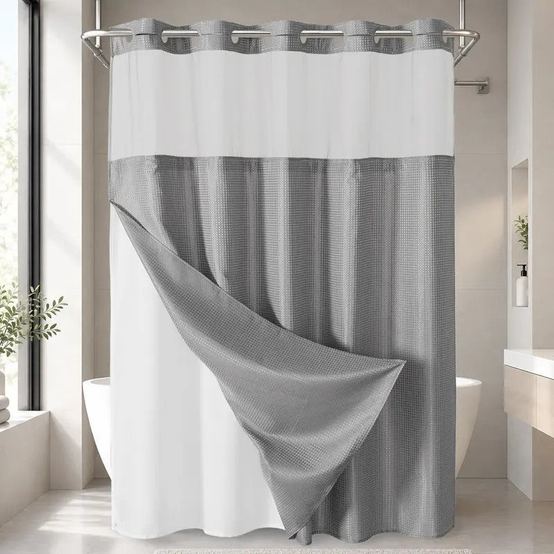 No-Hook Shower Curtain with Snap-In Liner